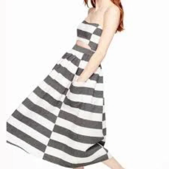 RARE Mara Hoffman Striped Gray and White Cutout Midi Dress NWT - Picture 3 of 15